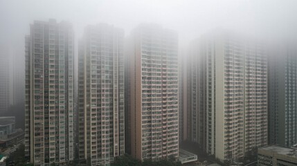 Obraz premium Foggy Cityscape of Towering High-Rise Apartment Buildings