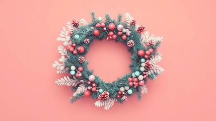 Holiday wreath flat design top view seasonal decor animation colored pastel 