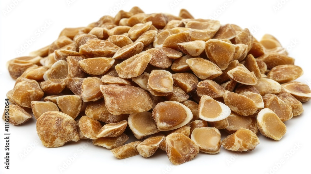 Poster dried clam meat scattered on a white background showcasing its unique texture and color variation fo