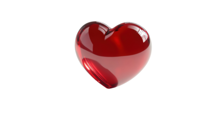 Glossy red heart rotating on transparent background representing love and romance