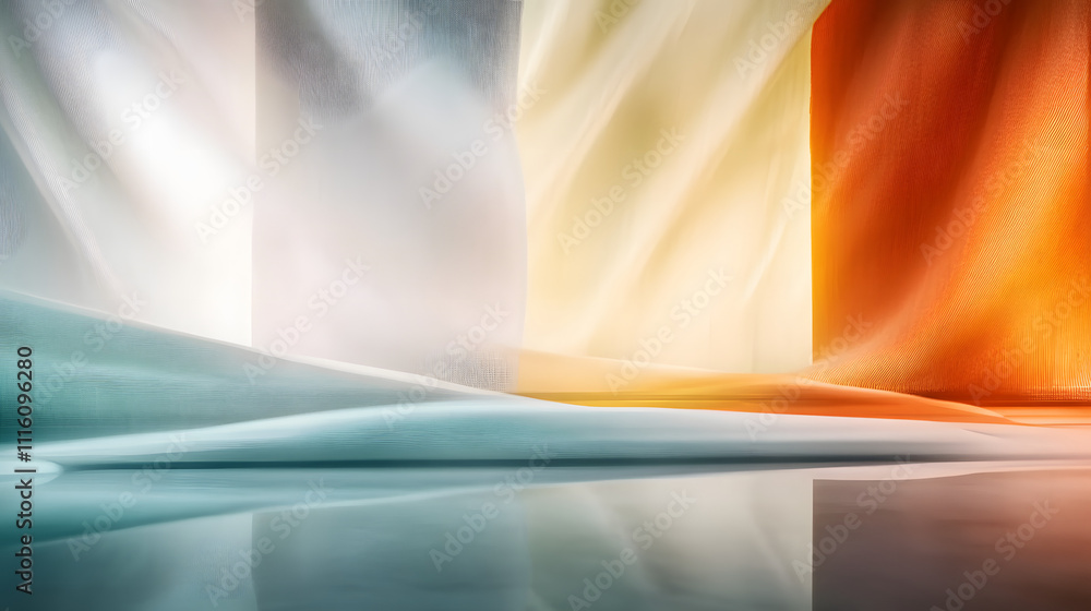 Poster An abstract art piece highlighting softly blended colors illuminated by ambient light, creating an immersive and serene visual experience that captivates viewers.