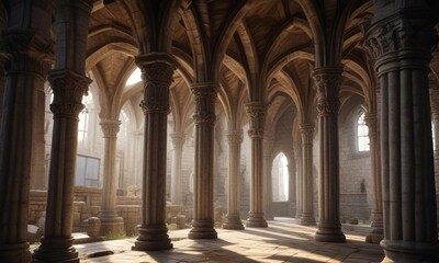 Elegant stone pillars supporting the roof of the Church , church, saints