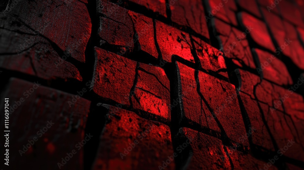Poster cracked red clay texture with dramatic lighting emphasizing the intricate patterns and surface varia