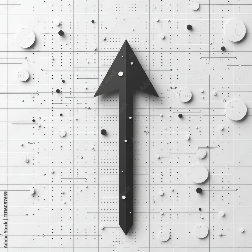 Poster sleek black arrow points upward pure white background symbolizing growth and success accentuated fai