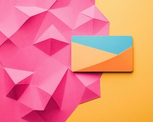 Origami credit card folded into abstract shapes, representing financial transactions, origami credit card, modern finance