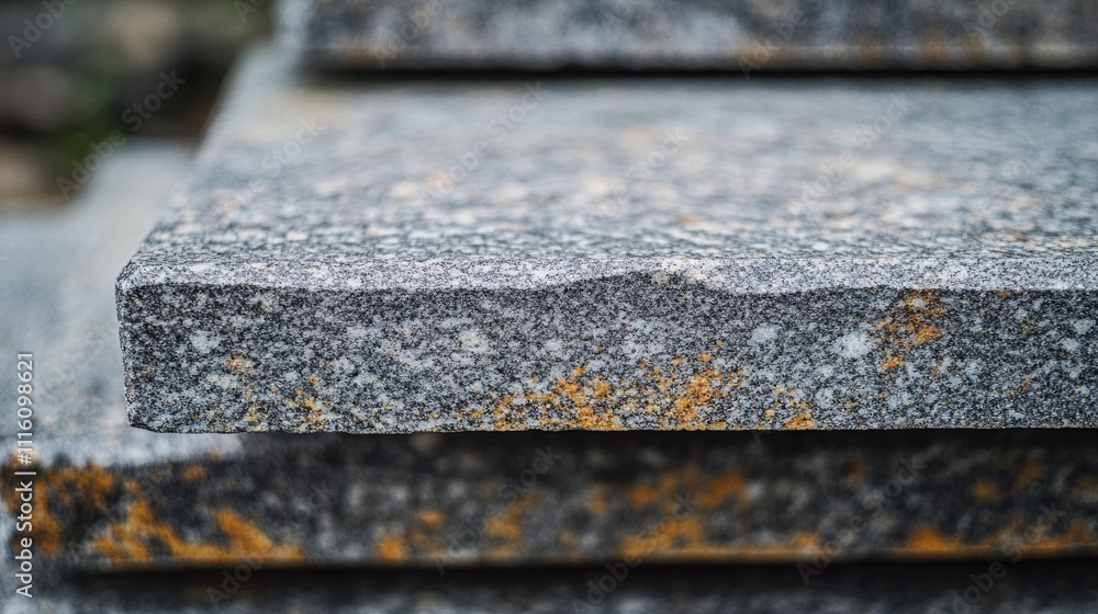 Poster granite stone surface closeup showcasing stacked edges with intricate textures and natural patterns 