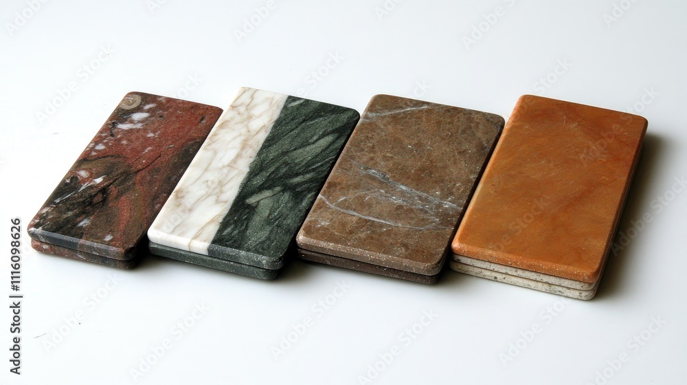 Poster granite floor tile samples displayed in a store showcasing various colors and textures for customers