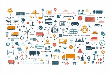 Obraz premium Logistics Flowchart with Transport Icons and Connections