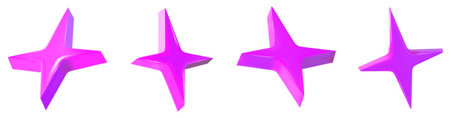 Y2K holographic star set chrome pink color. Render 3d chrome metal. Star hologram 3d vector illustration