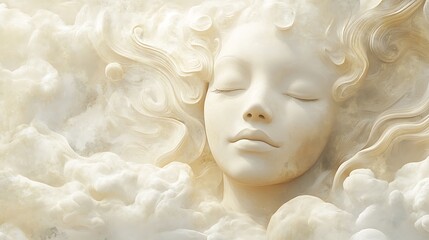Fototapeta premium Serene Woman Immersed in Whimsical Clouds