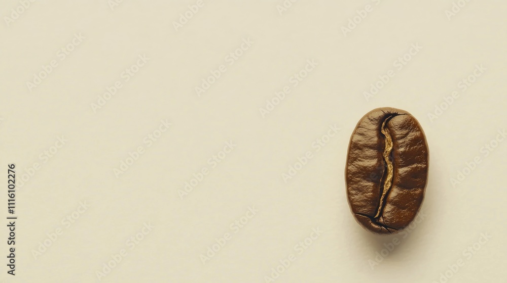 Poster single coffee bean against a neutral backdrop highlighting its rich texture as a key ingredient in a