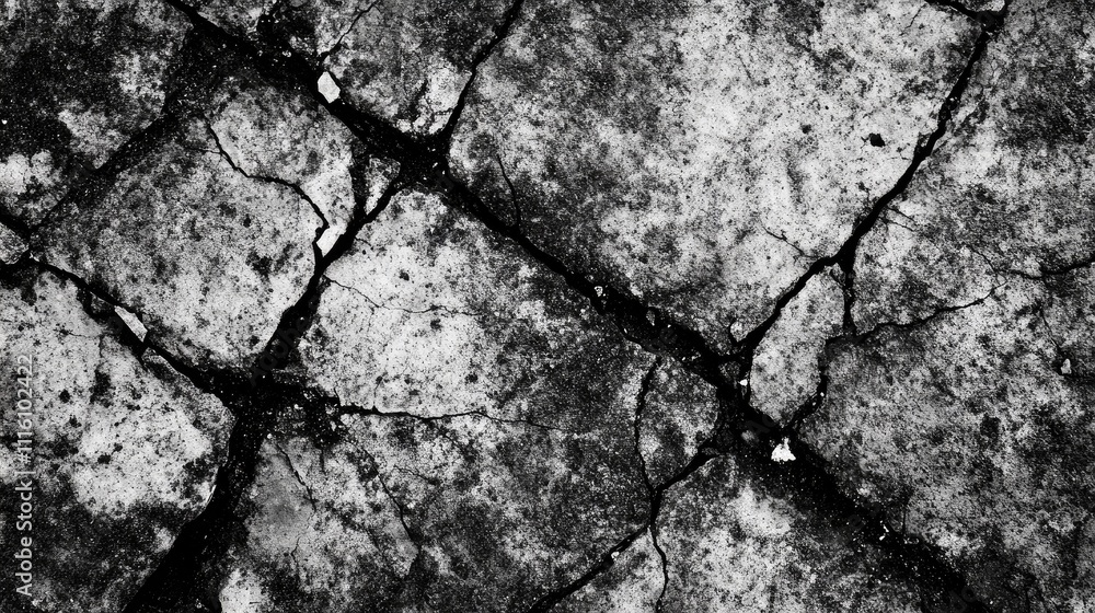 Poster cracked concrete texture with blurry surface showcasing damage and wear in monochrome tones for desi