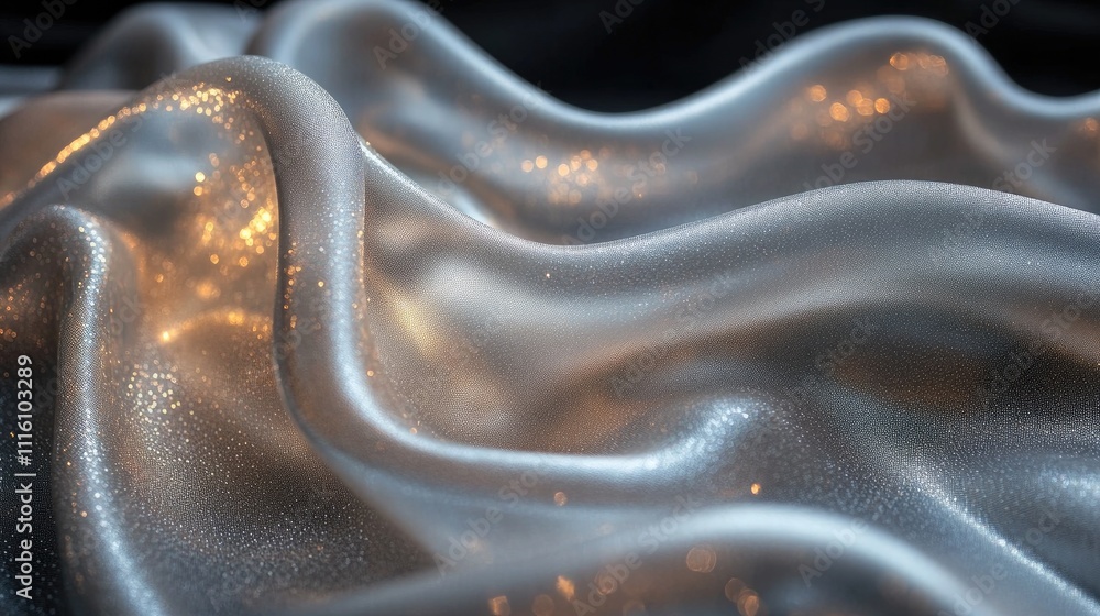 Poster Close up of shimmering fiberglass fabric arranged in elegant folds and textures with a soft focus background