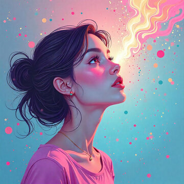 A Woman in a dream world looking above