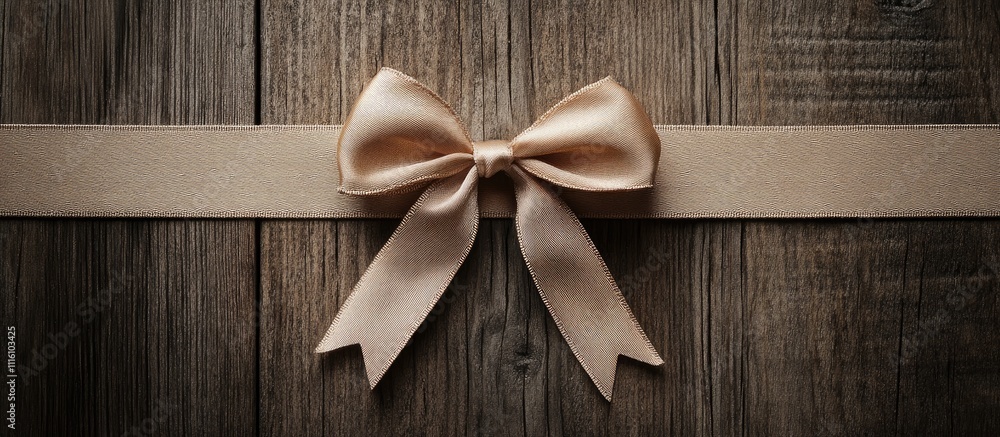 Aufkleber elegant bow ribbon with soft fabric on rustic wooden background for gift wrapping or decorative purp