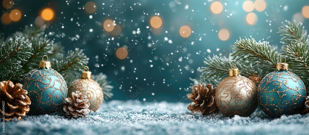 Poster monochrome christmas backdrop with spruce branches ornaments and lantern lights creating a festive a