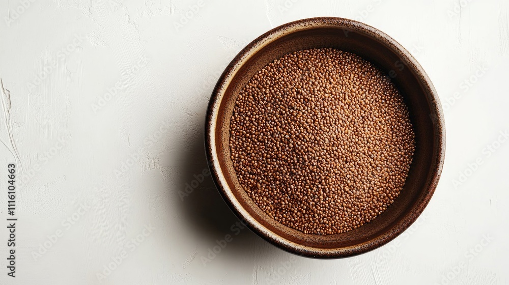 Aufkleber buckwheat grains in a wooden bowl isolated on a light textured surface showcasing their natural colo