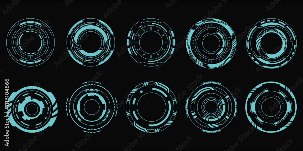 Poster sci-fi futuristic circle hud dashboard display virtual reality technology screen. user interface set