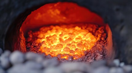 Electric furnace steel production glowing slag and molten metal in modern metallurgical industry process close-up view