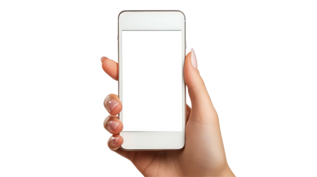 A hand holding a smartphone with a blank screen, suggesting a focus on digital communication or technology use.