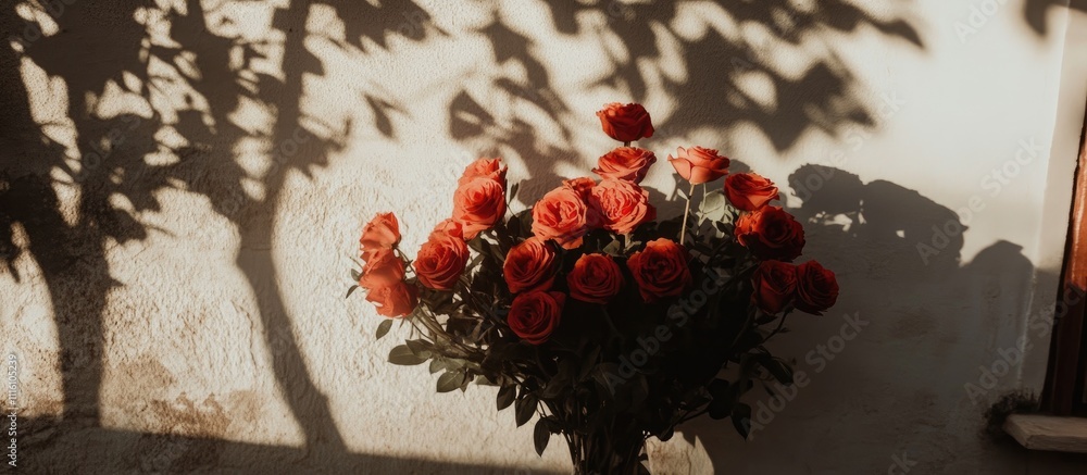 Poster vibrant bouquet of red roses elegantly displayed with soft shadows against a neutral background show