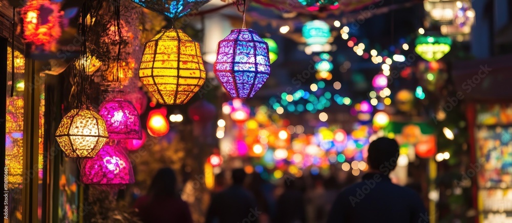 Poster vibrant illuminated decorations creating a festive atmosphere in a colorful nightlife setting with d