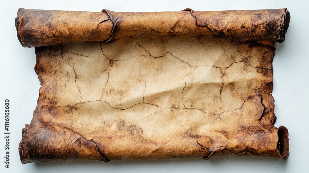 Poster ancient parchment paper with cracked texture on a white background creating a historical and vintage