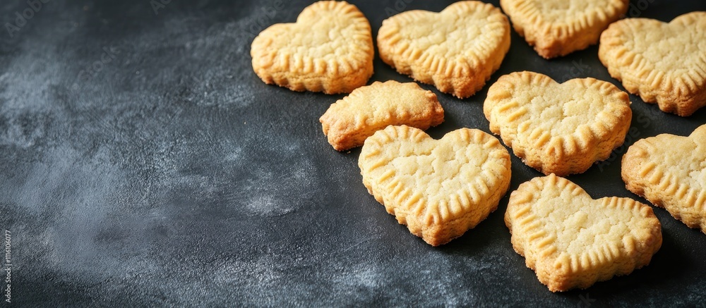 Poster heart shaped butter cookies on a dark backdrop perfect for recipe ingredient lists and food related 