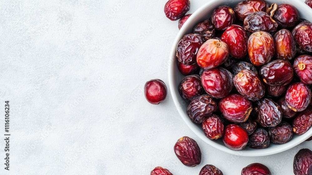 Aufkleber bowl of assorted dried dates on a white background showcasing their rich colors and textures for hea