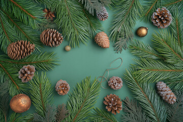 Composition with fir branches and Christmas decorations