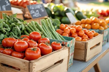 Farmers market with organic produce, supporting a local and sustainable economy, sustainable economy, community-driven commerce