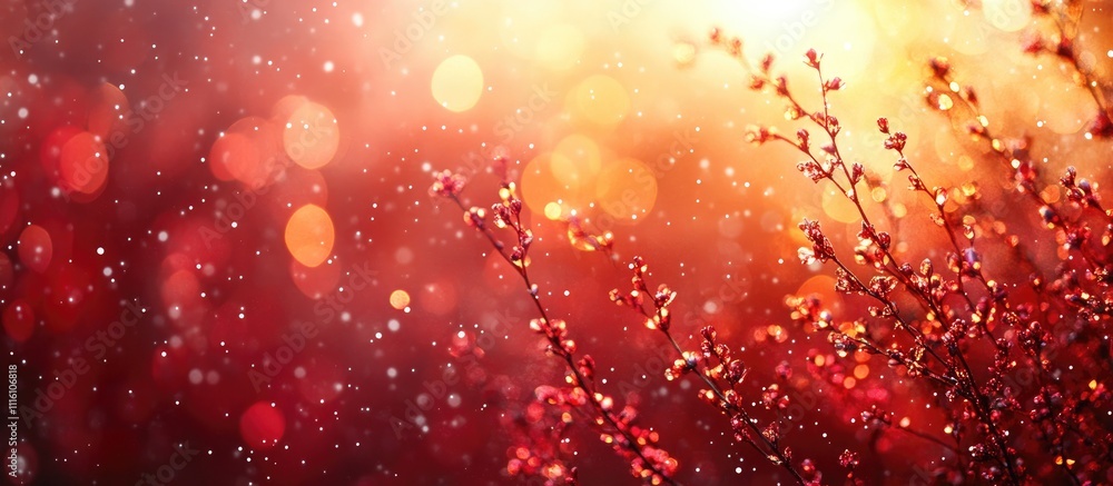 Aufkleber Golden bokeh effect on a warm red background creating an abstract texture with a soft and dreamy atmosphere for artistic visuals