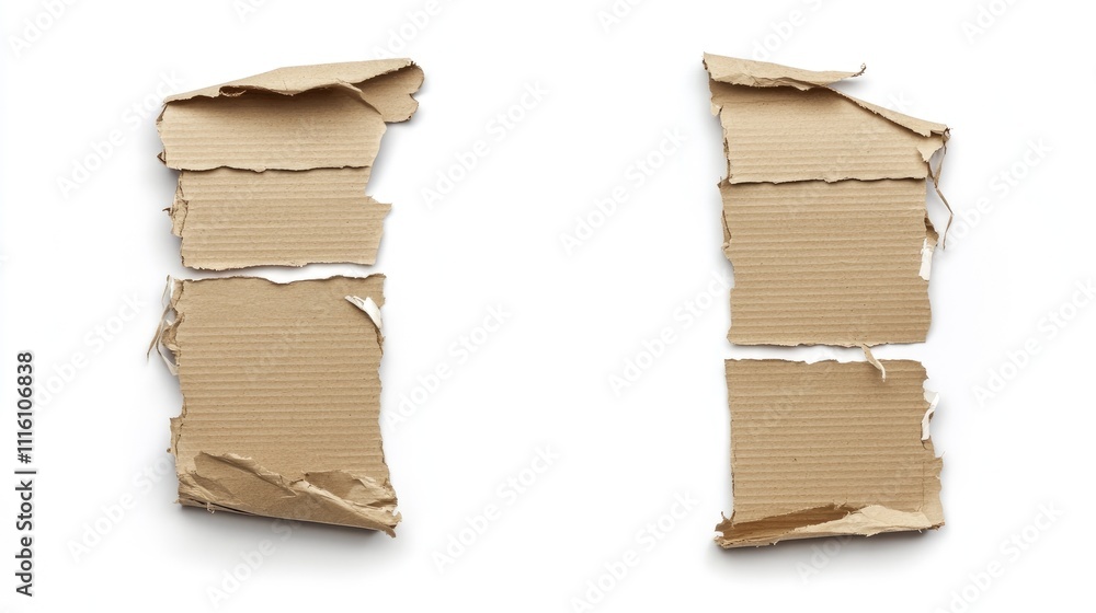 Aufkleber torn brown cardboard strips with ripped edges isolated on a white background for creative design and