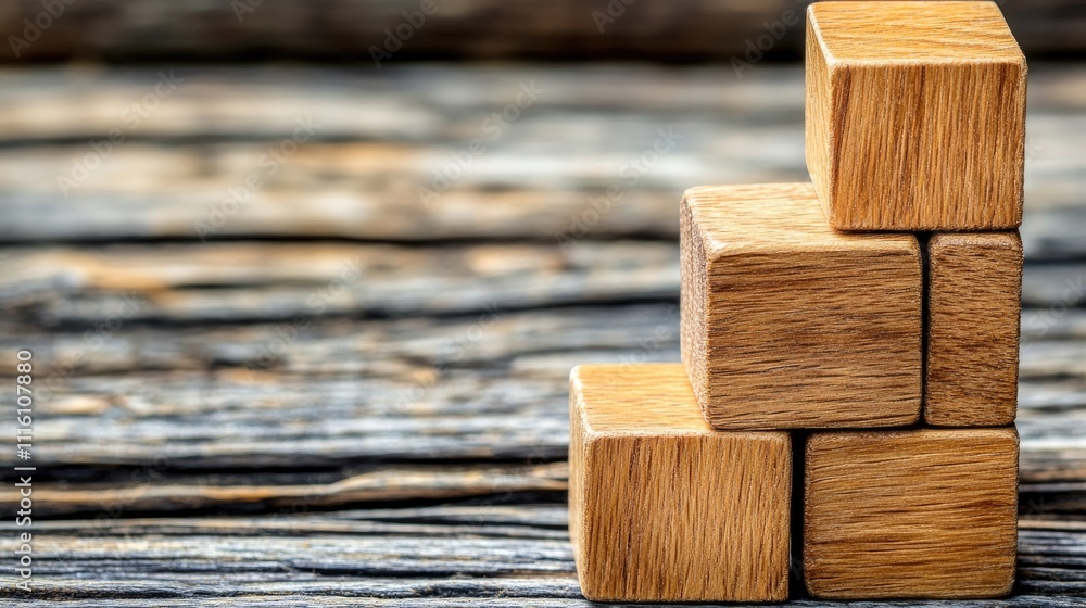 Aufkleber wooden blocks stacked on rustic wooden floor creating a warm and inviting atmosphere for design or e