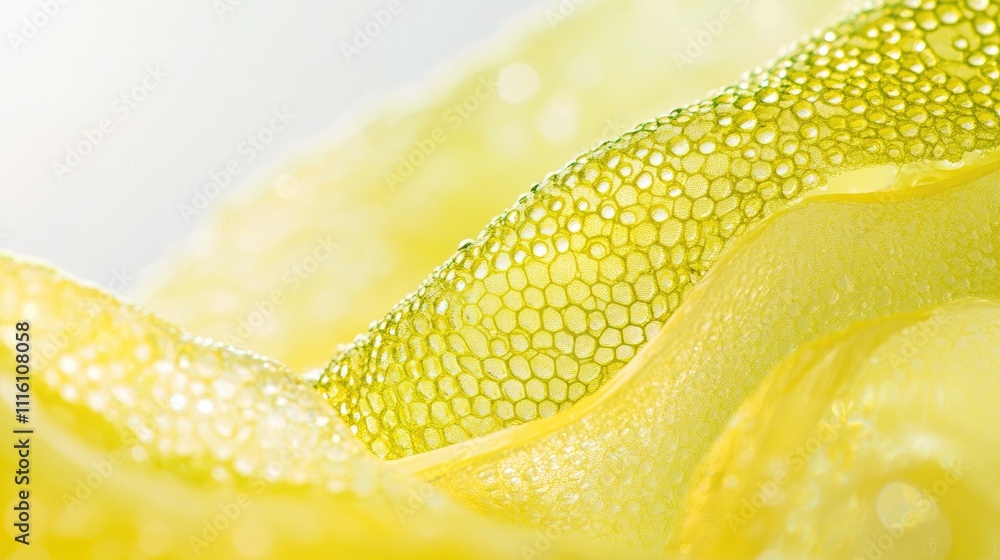 Aufkleber macro close-up of textured yellow surface with honeycomb pattern and water droplets highlighting int