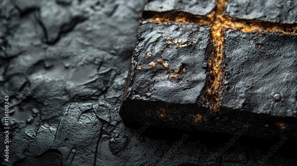 Poster overhead view of artisanal black and rye bread loaves on a textured dark surface showcasing rustic b