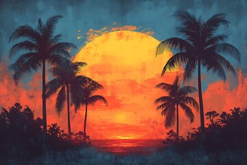 Fototapeta premium Tropical sunset. Rasterized version. 