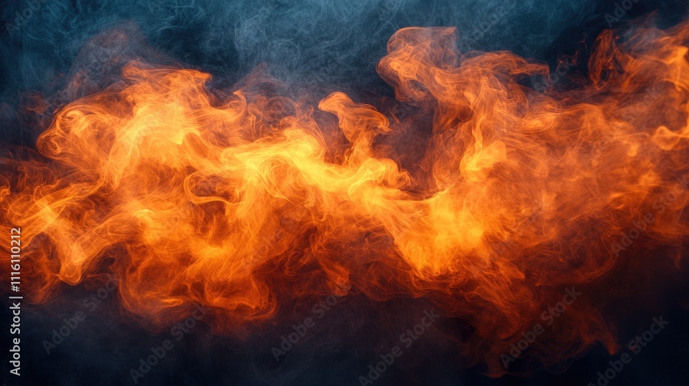 Poster vibrant orange smoke swirling on a dark background creating a dynamic and dramatic abstract visual f