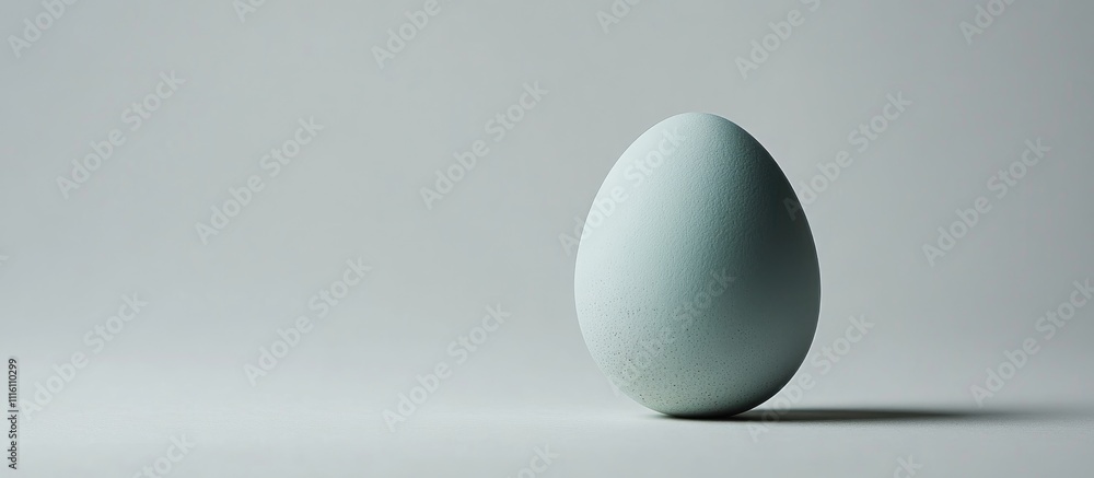 Poster abstract blue egg on a white backdrop with negative space for text and design elements in a minimali