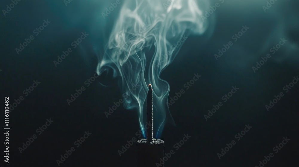 Poster incense stick emitting aromatic smoke on a dark background ideal for meditation relaxation and yoga 