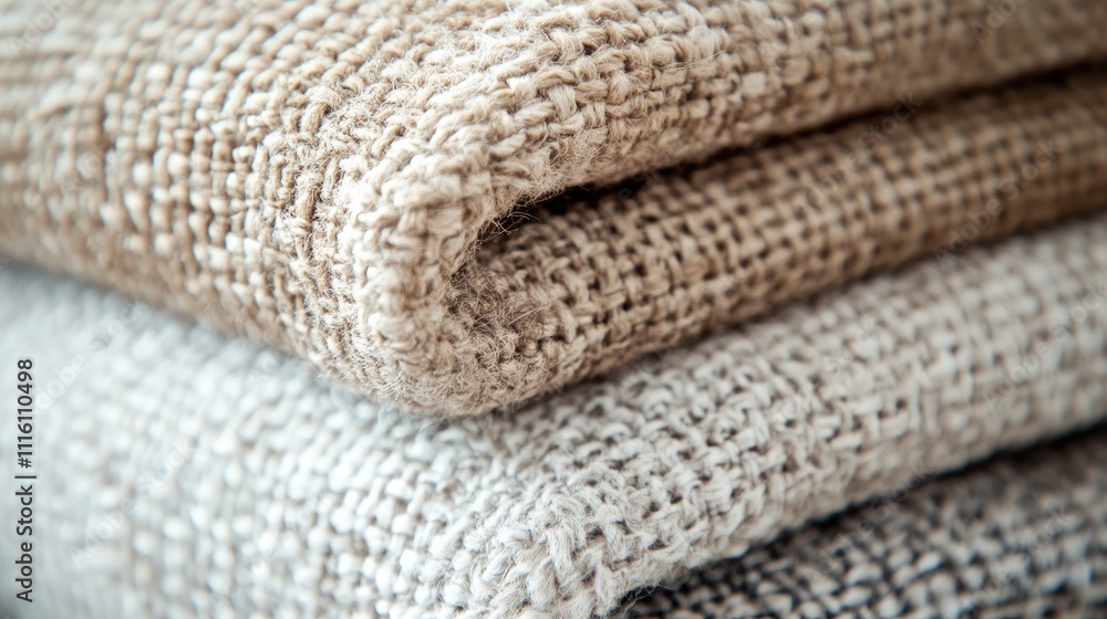 Poster Closeup of textured grey and light brown fabric layers showcasing abstract pattern and design for upholstery or interior decor use.
