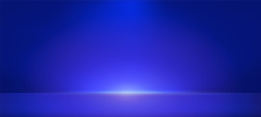 Blue studio room background. Blue gradient neon light. Wall for product and design. Interior studio room