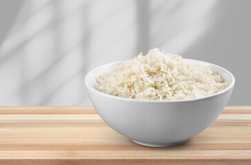 Uncooked fresh white rice. Healthy cereal concept.