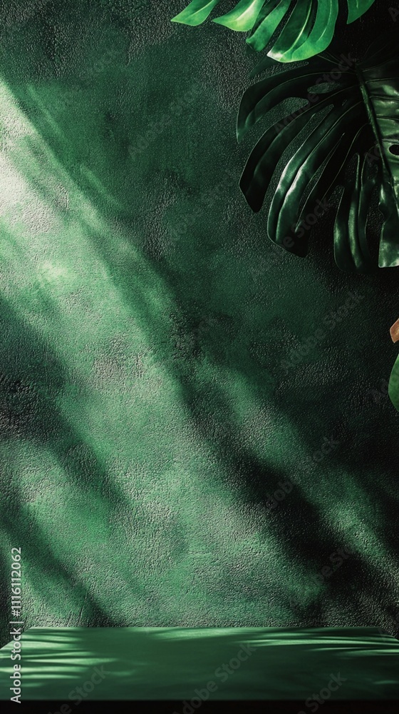 Poster sunlight filters through lush green leaves creating a serene and tranquil atmosphere casting soft sh