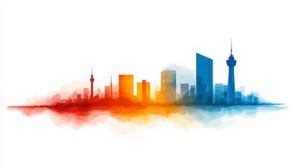 Obraz premium Vibrant Cityscape Silhouette in Watercolor Style.