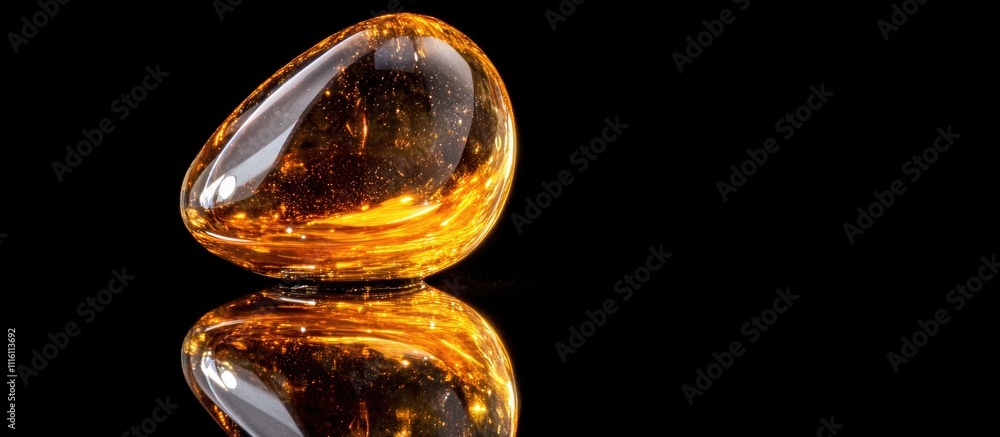 Aufkleber Macro shot of a luminous yellow Easter egg on a reflective surface against a black background with space for text and creative design elements