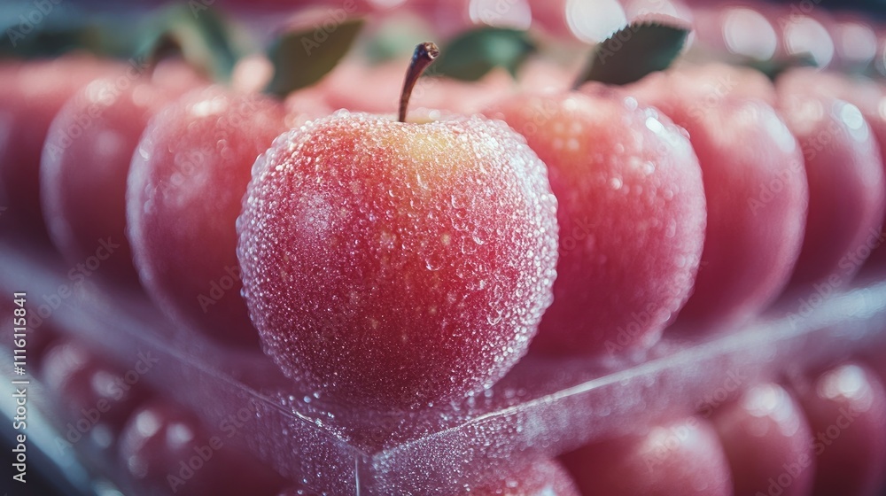 Aufkleber frosted candy apples arranged in rows glistening with sugary coating and droplets of water creating 