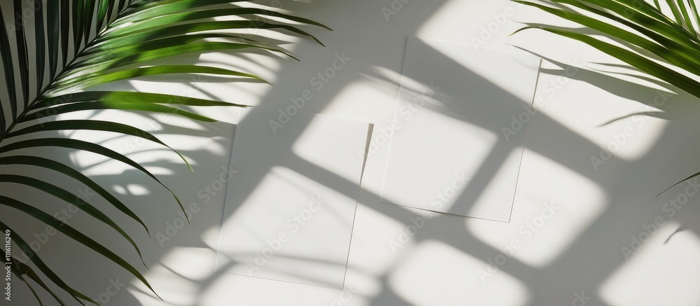 Poster elegant invitation card mockup showcasing front and back designs with palm tree leaves creating a na