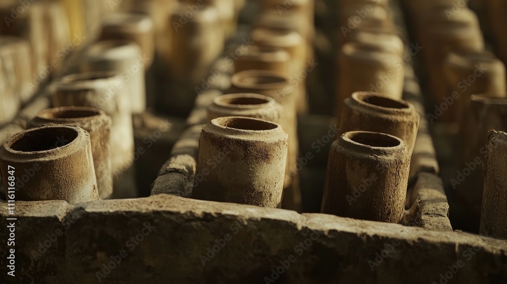Poster detailed close-up of unfinished asphalt tile roof showcasing structural elements and texture during 