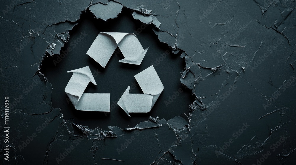 Poster minimalistic black carton background with recycled paper logo and space for text eco-friendly concep